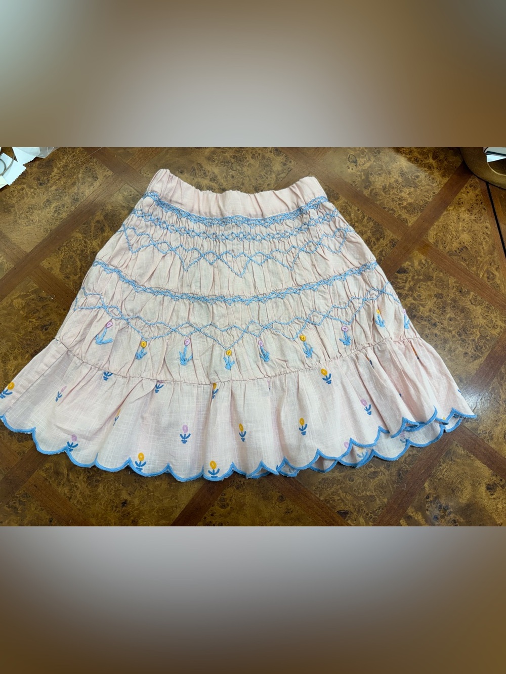 Stella McCartney Light Pink Embroidered Smocked Skater Skirt